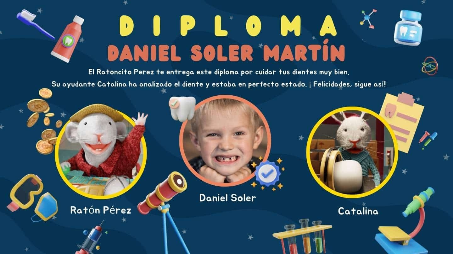 Diploma firmado por el ratoncito perez