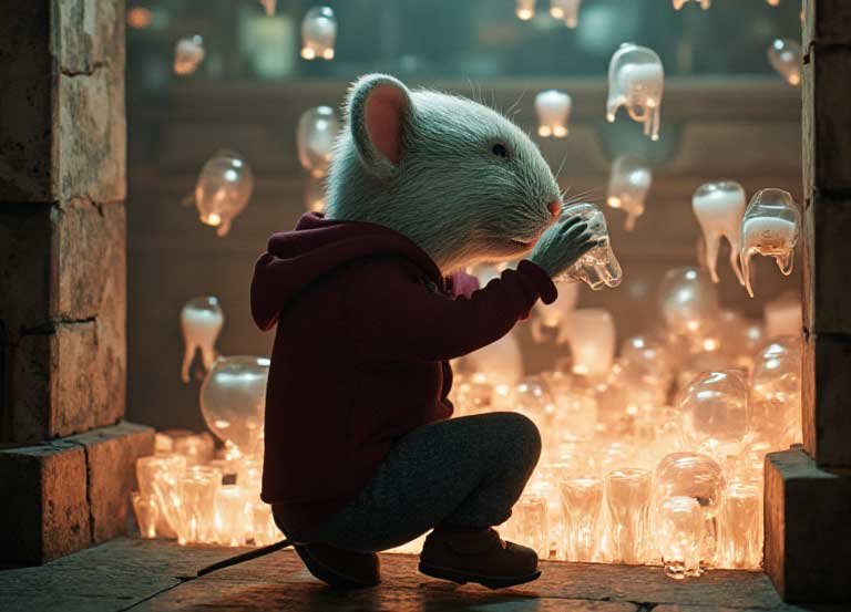Ratón Pérez con dientes de leche