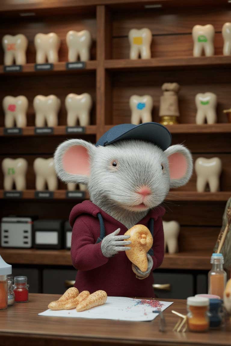 Ratón Pérez con dientes de leche