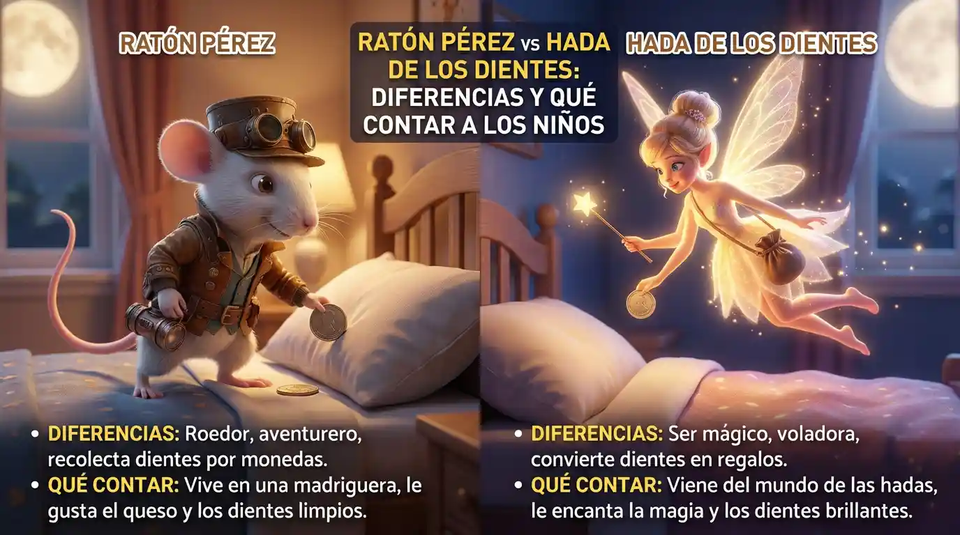 Escena ilustrativa para Raton perez vs hada de los dientes diferencias y que contar a los ninos, versión 03.